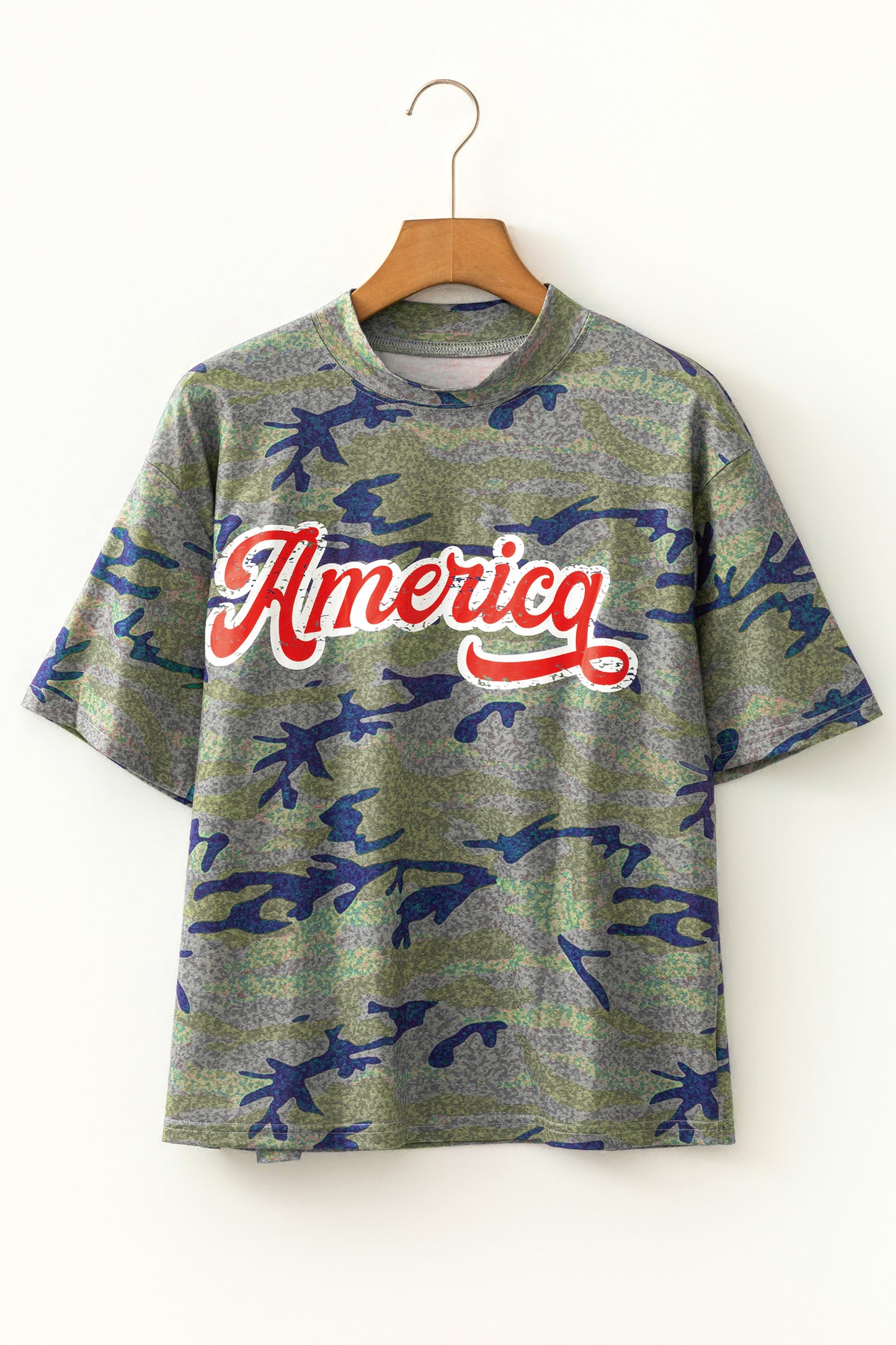 Multicolour Stylish Camouflage Print America Patriotic Tee