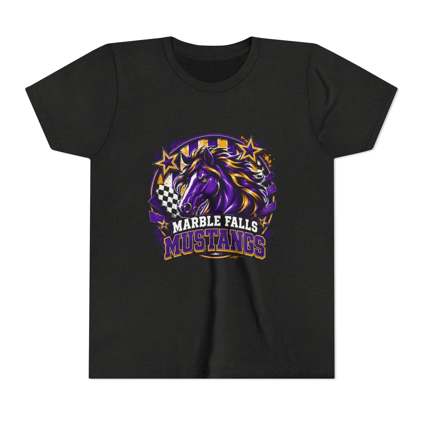 Marble Falls Mustangs Youth Tee — Purple Mustang School Spirit Shirt
