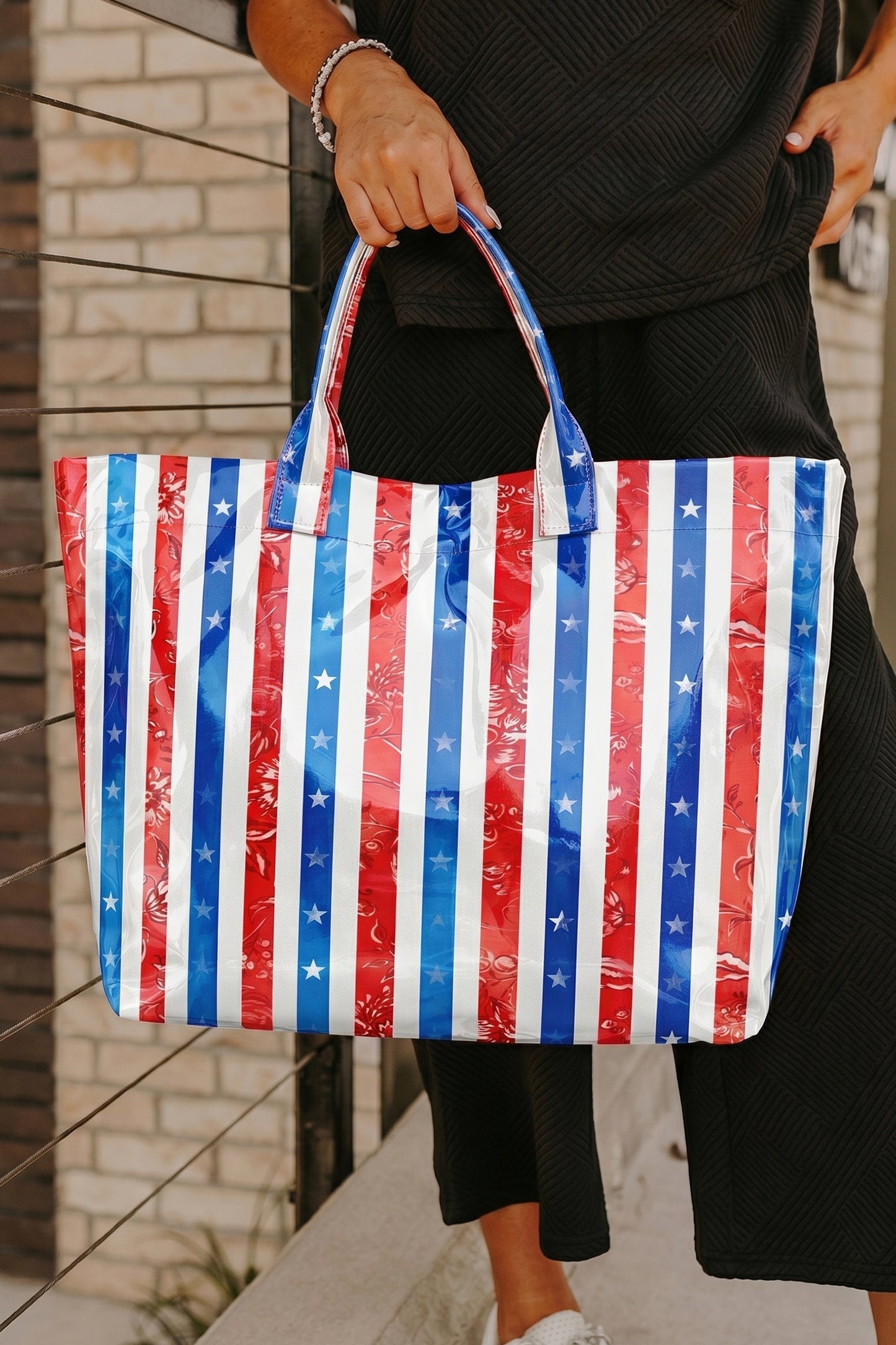 Light Pink Cowboy Western Pattern Vinyl Glossy Tote Bag