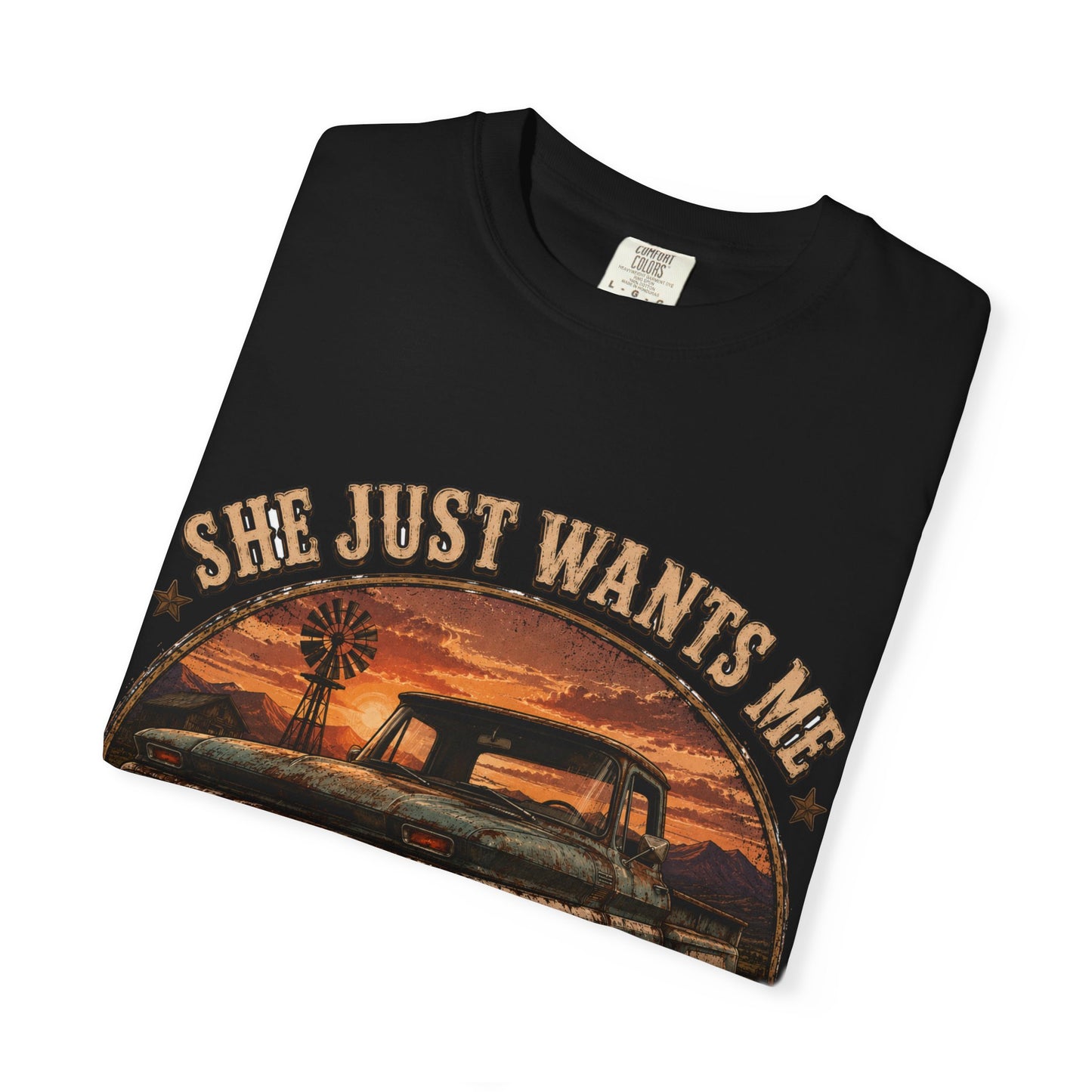Classic Truck Sunset Tee — "She Just Wants Me For My Body" Vintage Pickup T-Shirt