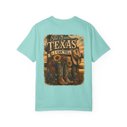 Texas Graphic T-Shirt — “She’s From Texas I Can Tell” Vintage Cowboy Tee