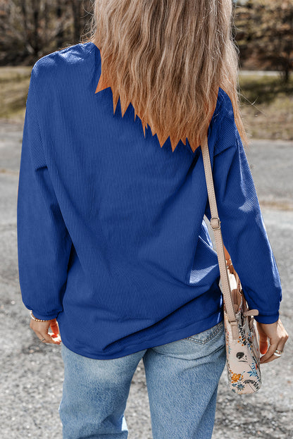Orange Rugby Game Day Embroidered Corduroy Sweatshirt