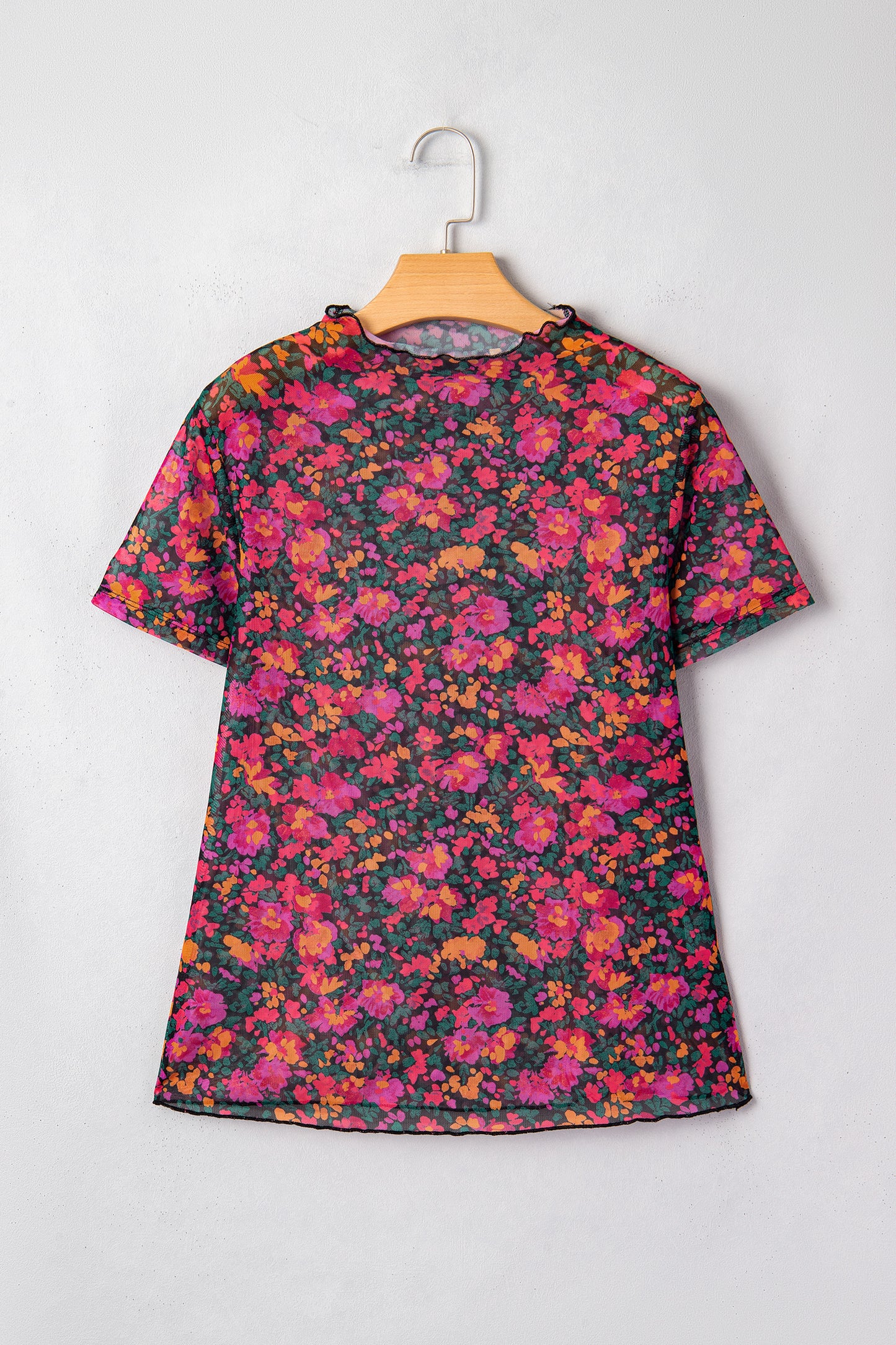 Camel Leopard Printed Mesh Short Sleeve Top