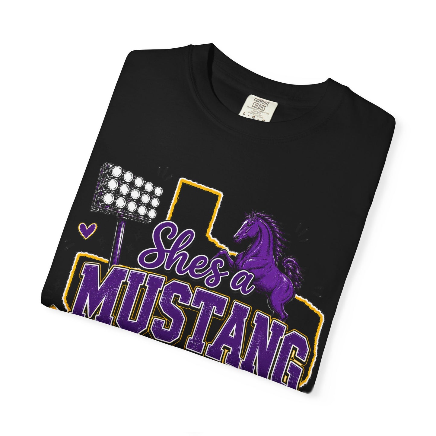 She’s a Mustang I Can’t Tell T-Shirt — School Spirit Football Tee