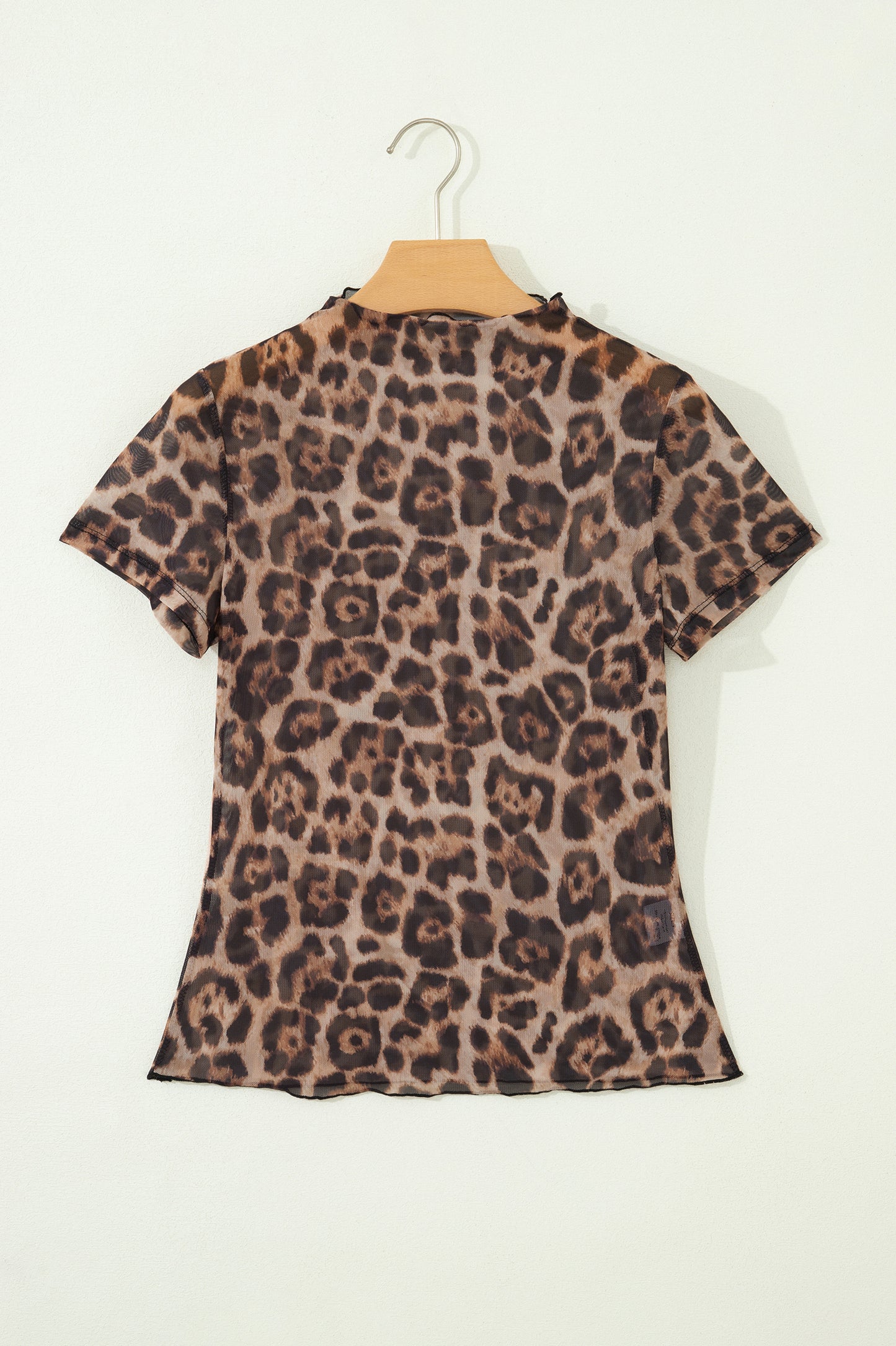 Camel Leopard Printed Mesh Short Sleeve Top