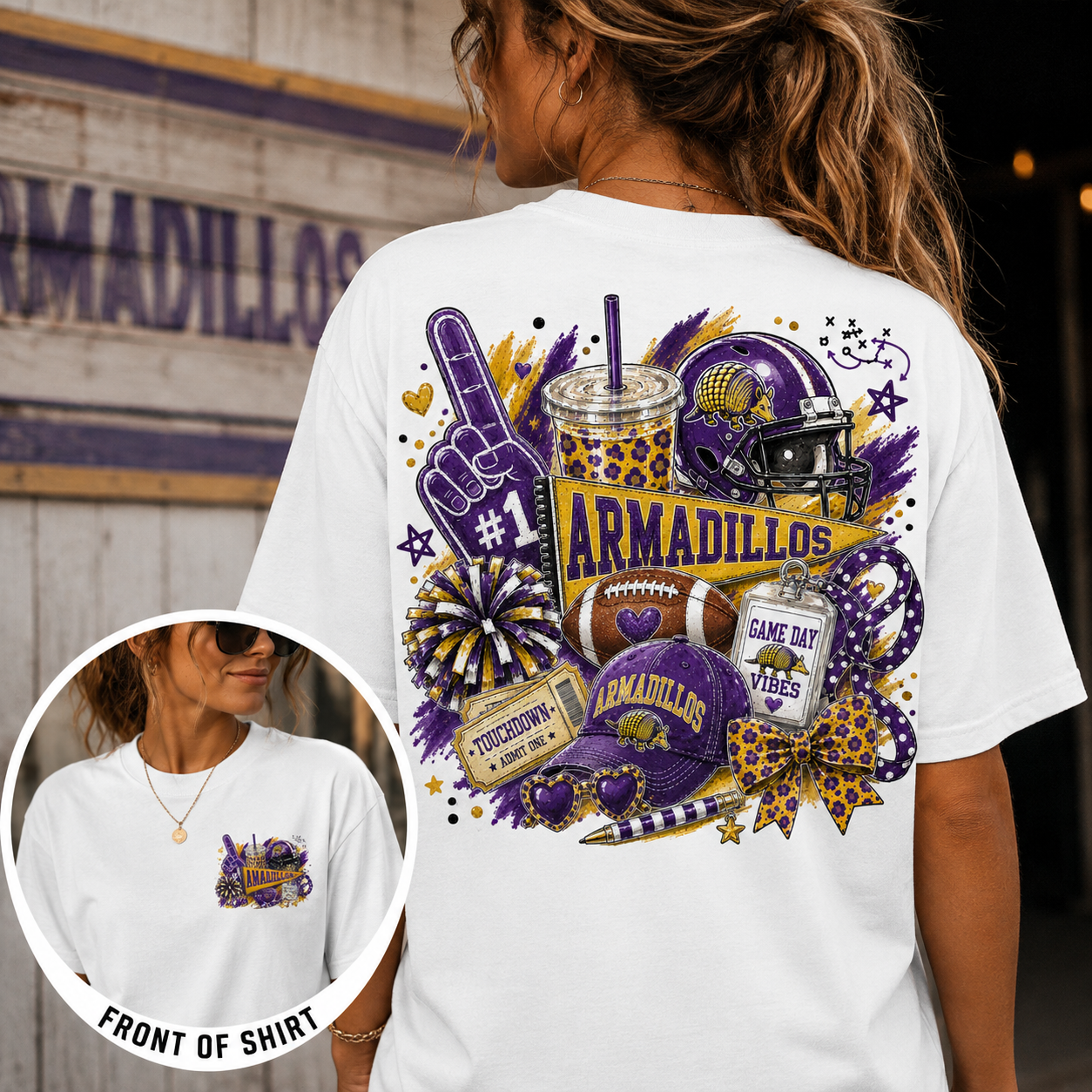 San Saba Armadillos Game Day Spirit Shirt | Purple & Gold Football Tee