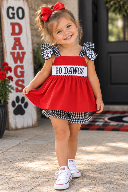 Red Georgia Go Dawgs Smocked Bloomer Set