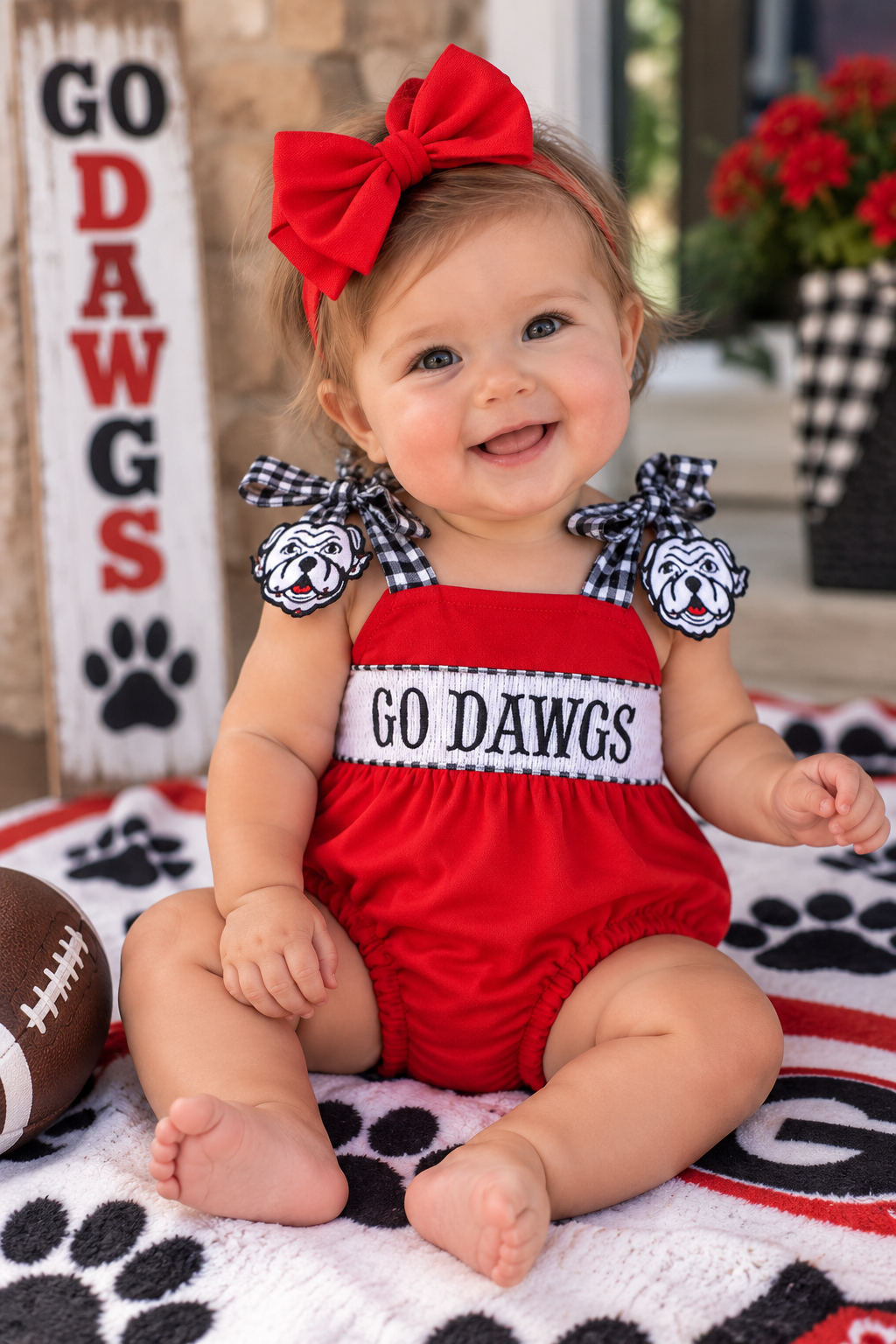 Red Georgia Go Dawgs Smocked Bubble