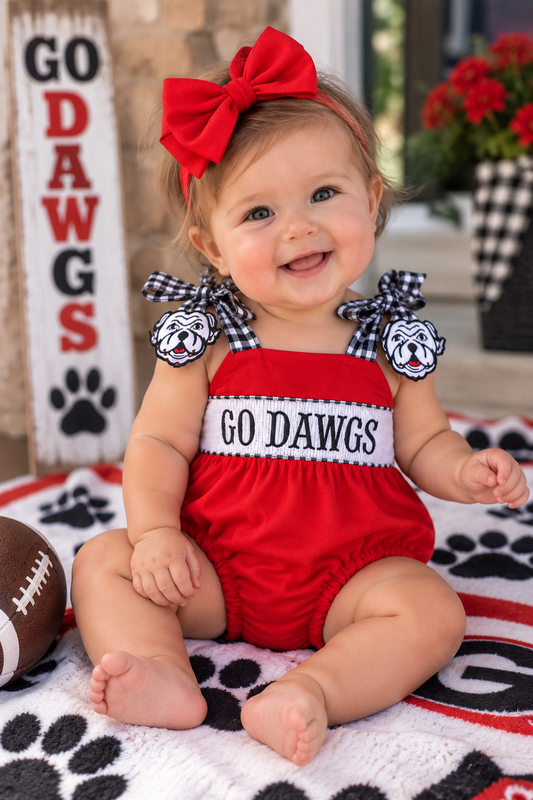Red Georgia Go Dawgs Smocked Bubble