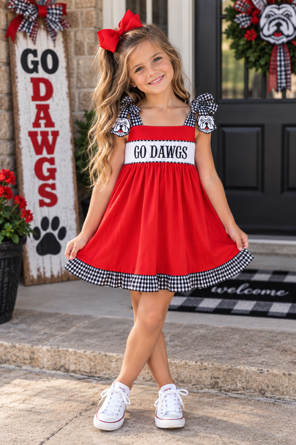 Red Georgia Smocked Dress