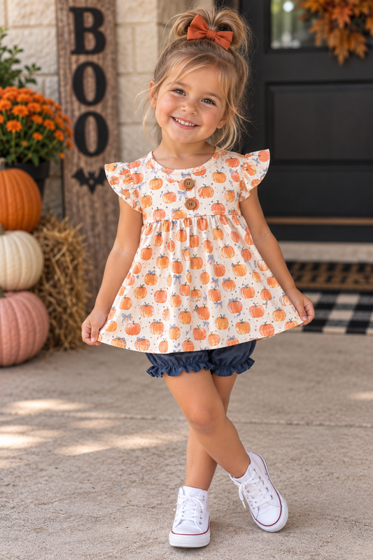 Pumpkin Bow Ruffle Bloomer Set