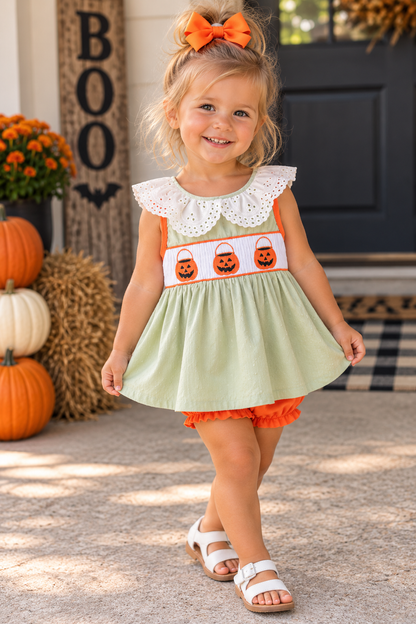 Green Pumpkin Smocked Bloomer Set