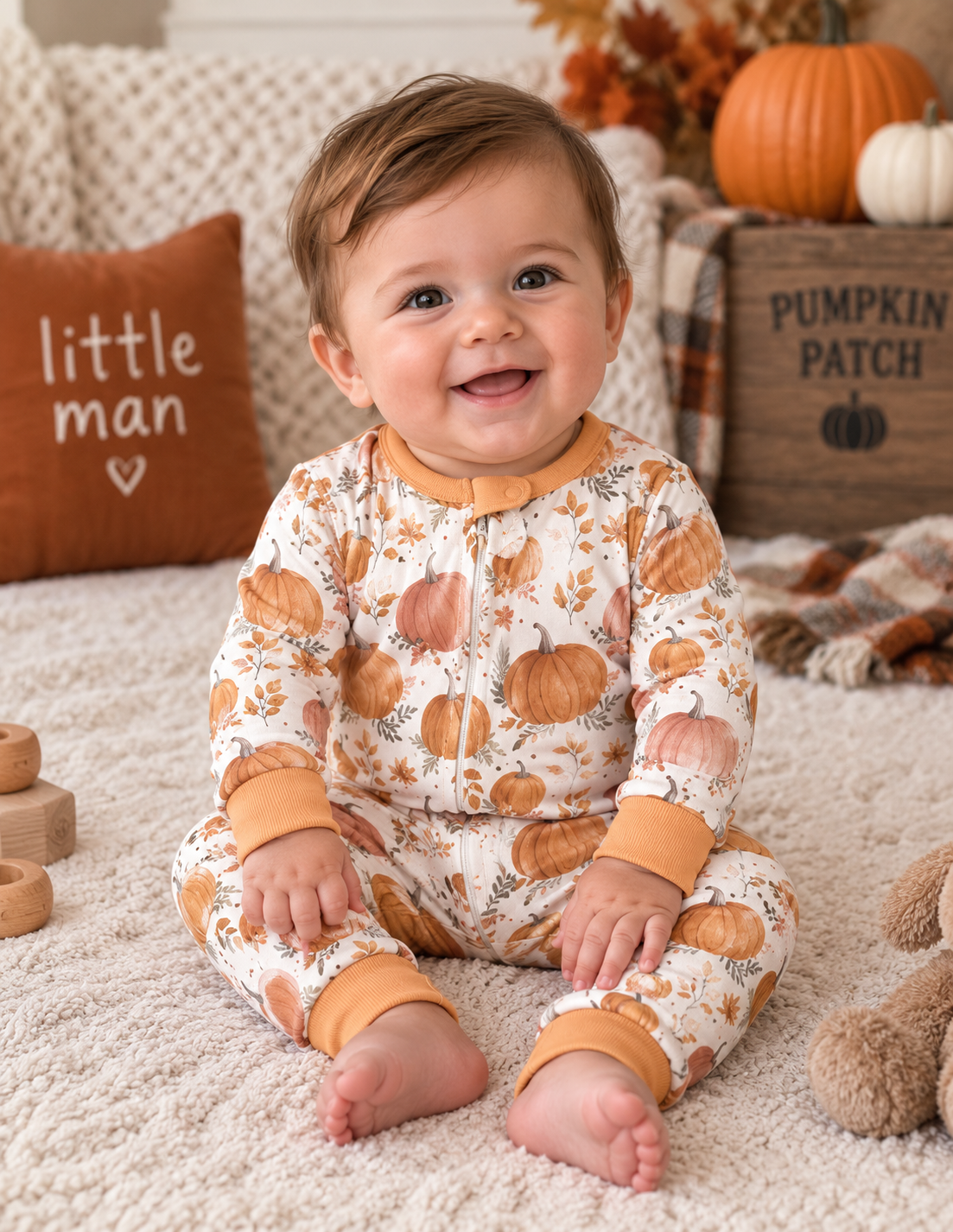 Orange Pumpkin Print Romper
