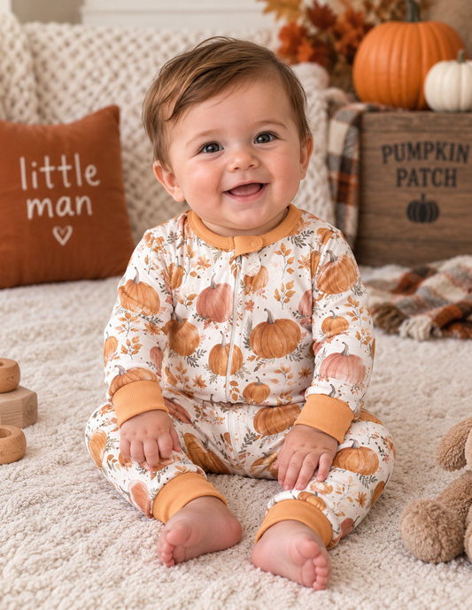 Orange Pumpkin Print Romper