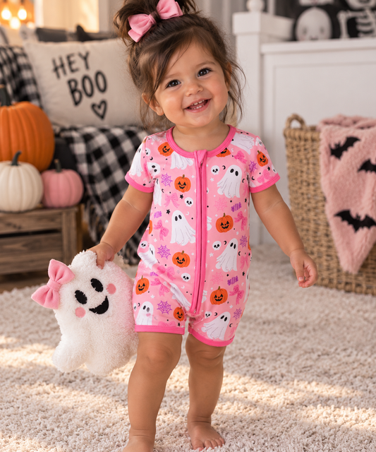 Pink Ghost Bamboo Romper