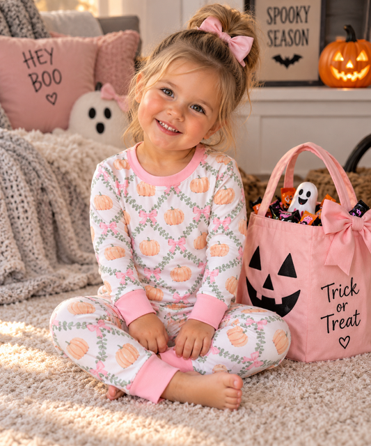 Pink Pumpkin Bow Bmaboo Pants Set
