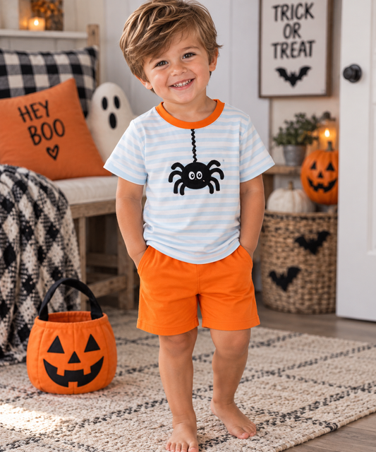 Orange Spider Embroidery shorts Set