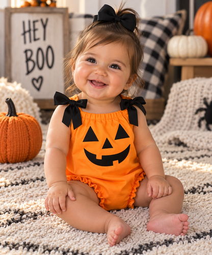 Orange Jack-O-Lantern  Applique Bow Bubble