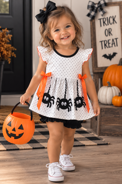 Black Spider Embroidery Ruffle Bubble
