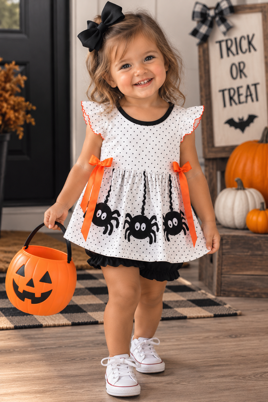 Black Spider Embroidery Ruffle Bubble