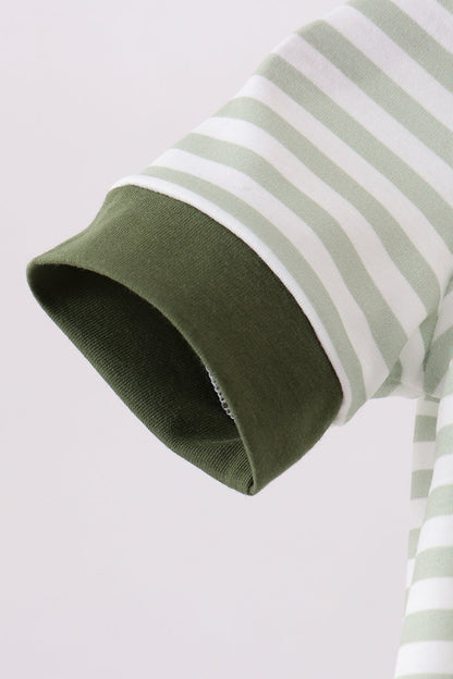 Green Duck Embroidered Stripe Romper