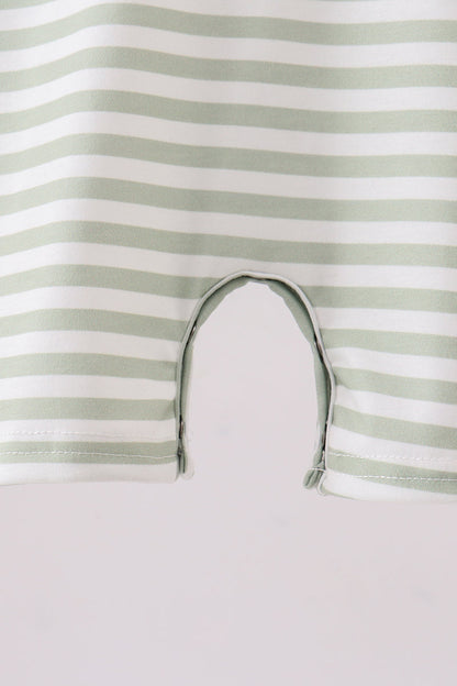Green Duck Embroidered Stripe Romper