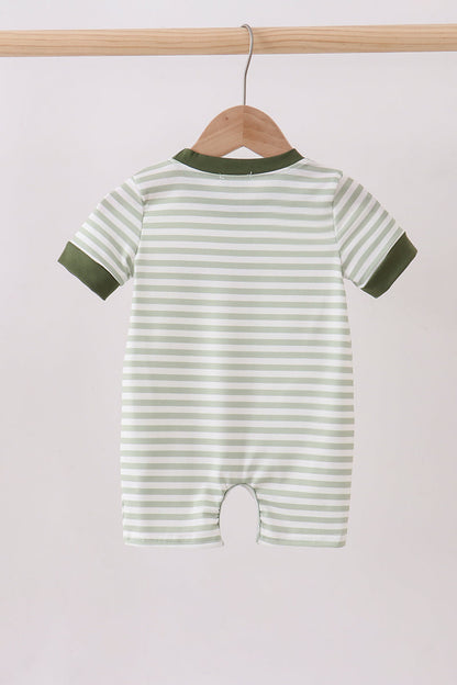 Green Duck Embroidered Stripe Romper