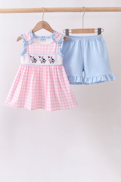Pink Cow Embroidered Set