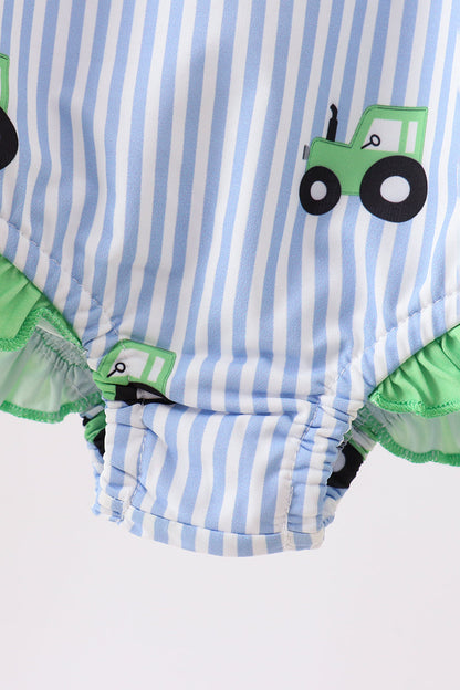 Blue Tractor Stripe UPF Swim One-Piece