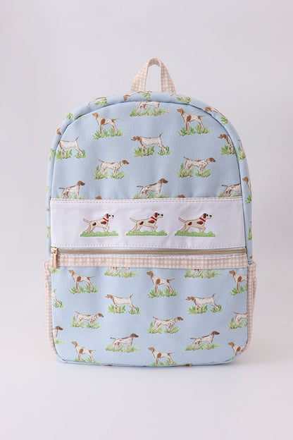 Blue hunting dog embroidery backpack