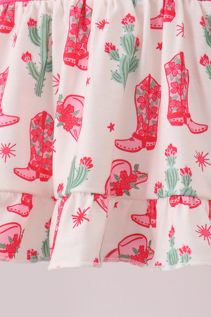 Pink Boots Smocked Bloomer Set