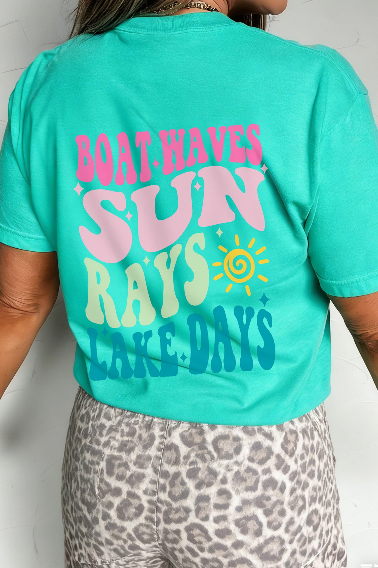 Mint Green LAKE DAYS Double Side Printed Vacation T Shirt