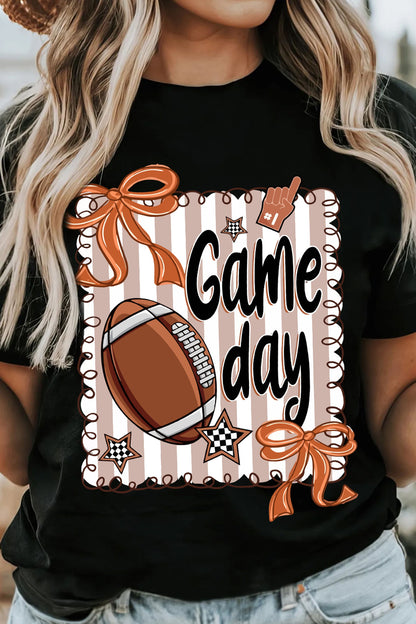 Black Casual Game Day Football Striped Tee