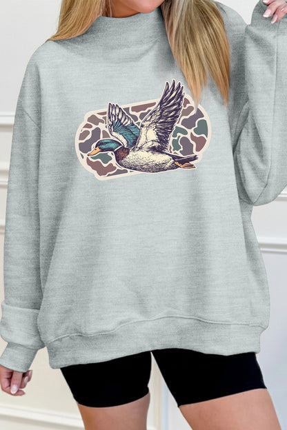Gray Mallard Duck Camouflage Print Mock Neck Sweatshirt