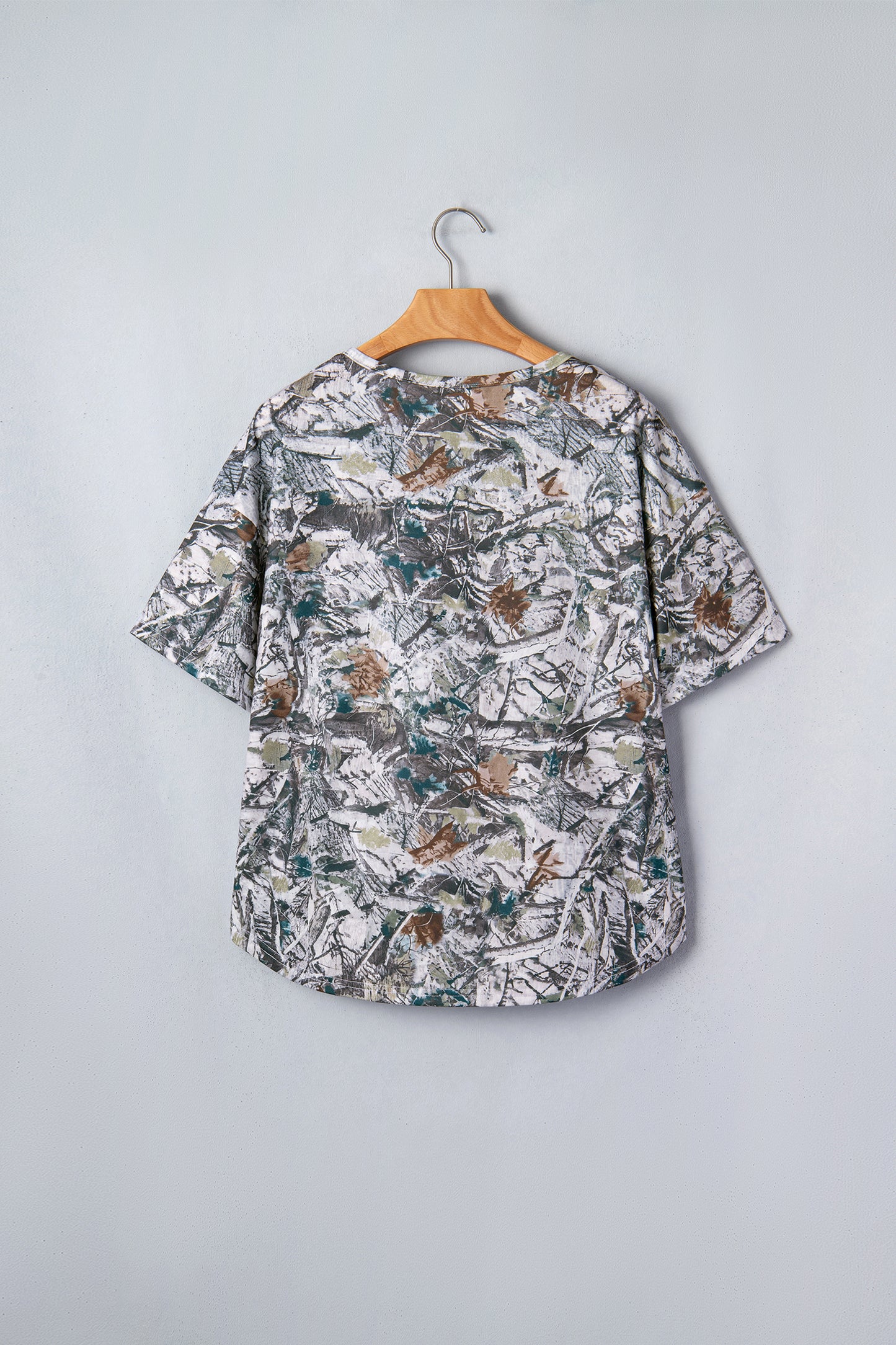 Gray Abstract Woodland Print Tunic Henley T Shirt
