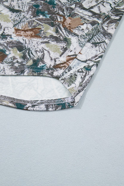 Gray Abstract Woodland Print Tunic Henley T Shirt