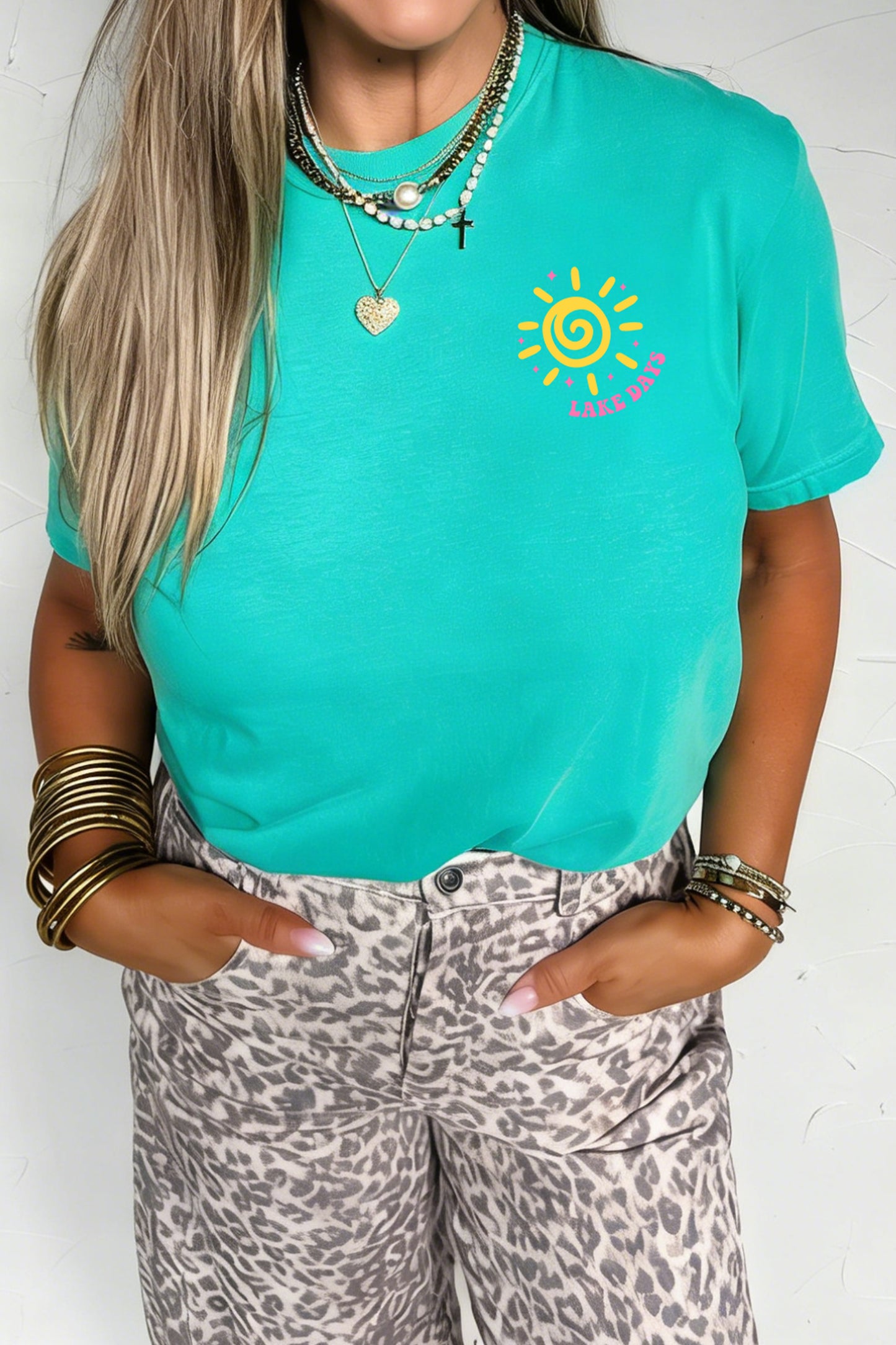 Mint Green LAKE DAYS Double Side Printed Vacation T Shirt