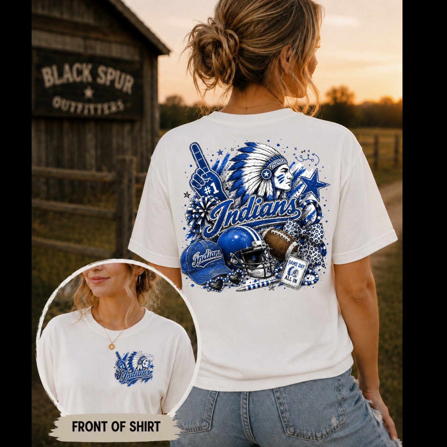 Cherokee Indians Game Day Spirit Shirt | Blue & White Football Tee