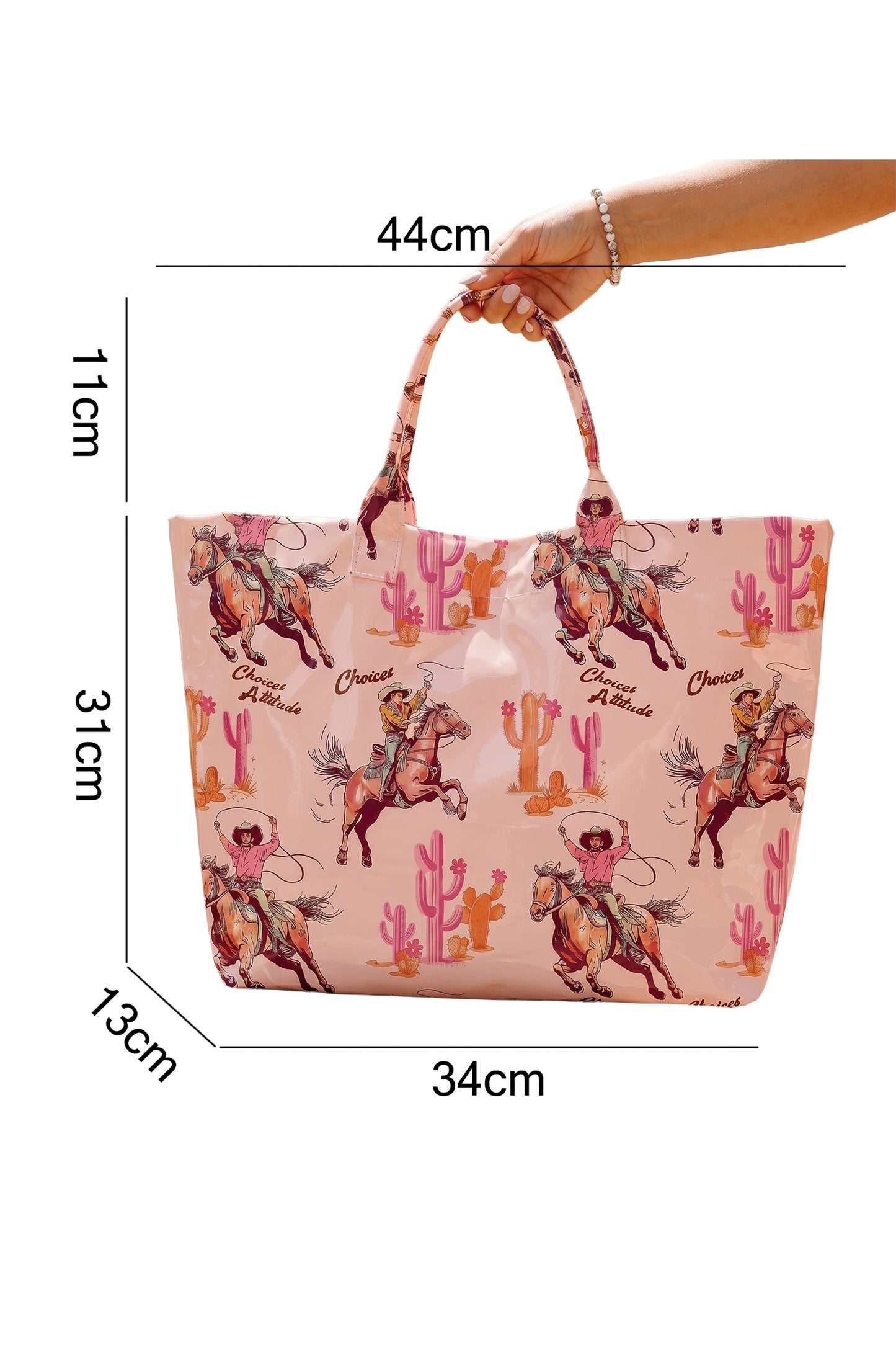 Light Pink Cowboy Western Pattern Vinyl Glossy Tote Bag