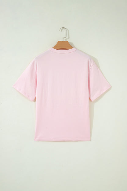 Pink PRAY Sequin Leopard Multiple Patched Graphic Tee