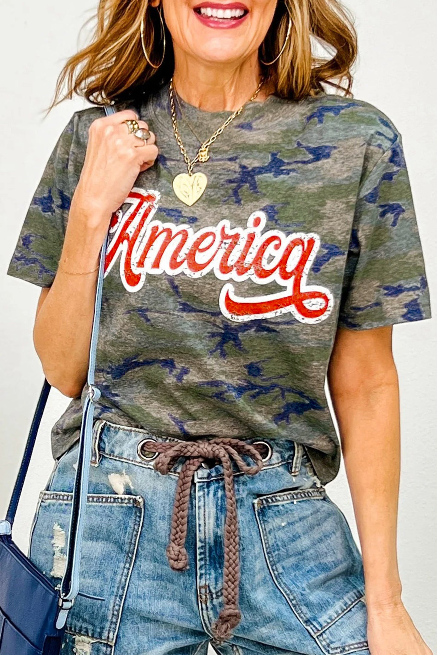 Multicolour Stylish Camouflage Print America Patriotic Tee