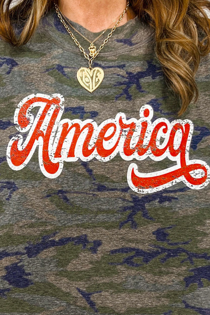 Multicolour Stylish Camouflage Print America Patriotic Tee