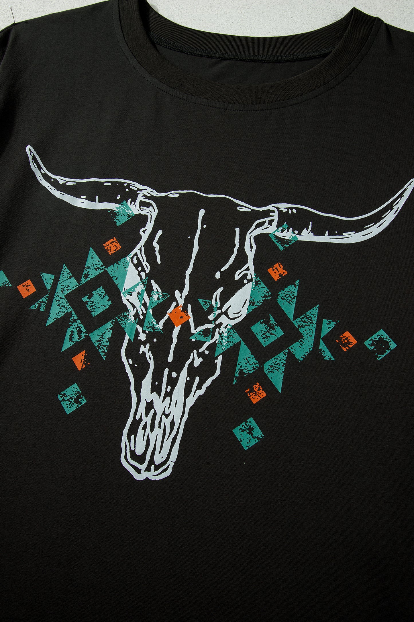 Plus Size Western Aztec Bull Skull Printed T Shirt